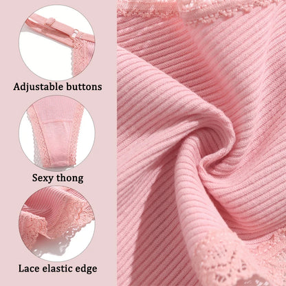 5PCS Cotton G-String Panties Set — Sexy Women’s T-Back Underwear, Adjustable Waist Thong Lingerie Briefs