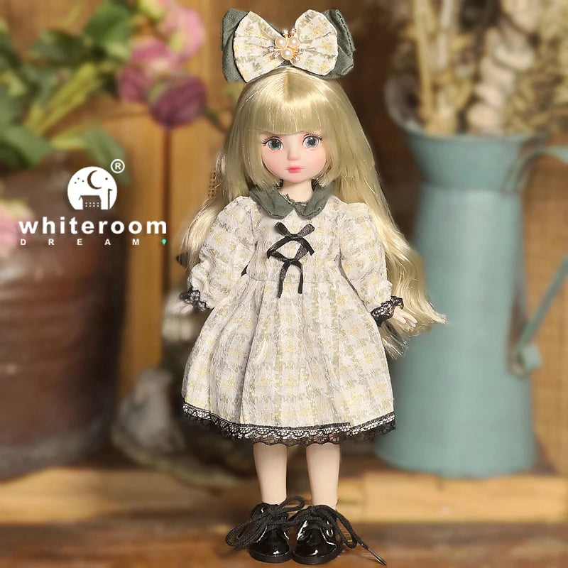 30cm 1/6 BJD Ball Jointed Doll – Starry Gray Eyes with Lolita Fashion Dress, DIY Toy Gift for Girls