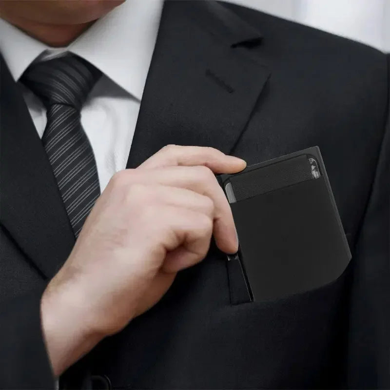 Automatic Flip Card Holder Sleeve — Large Capacity Metal Wallet with 12 Slots, Anti-Theft Credit Card Case for Men
