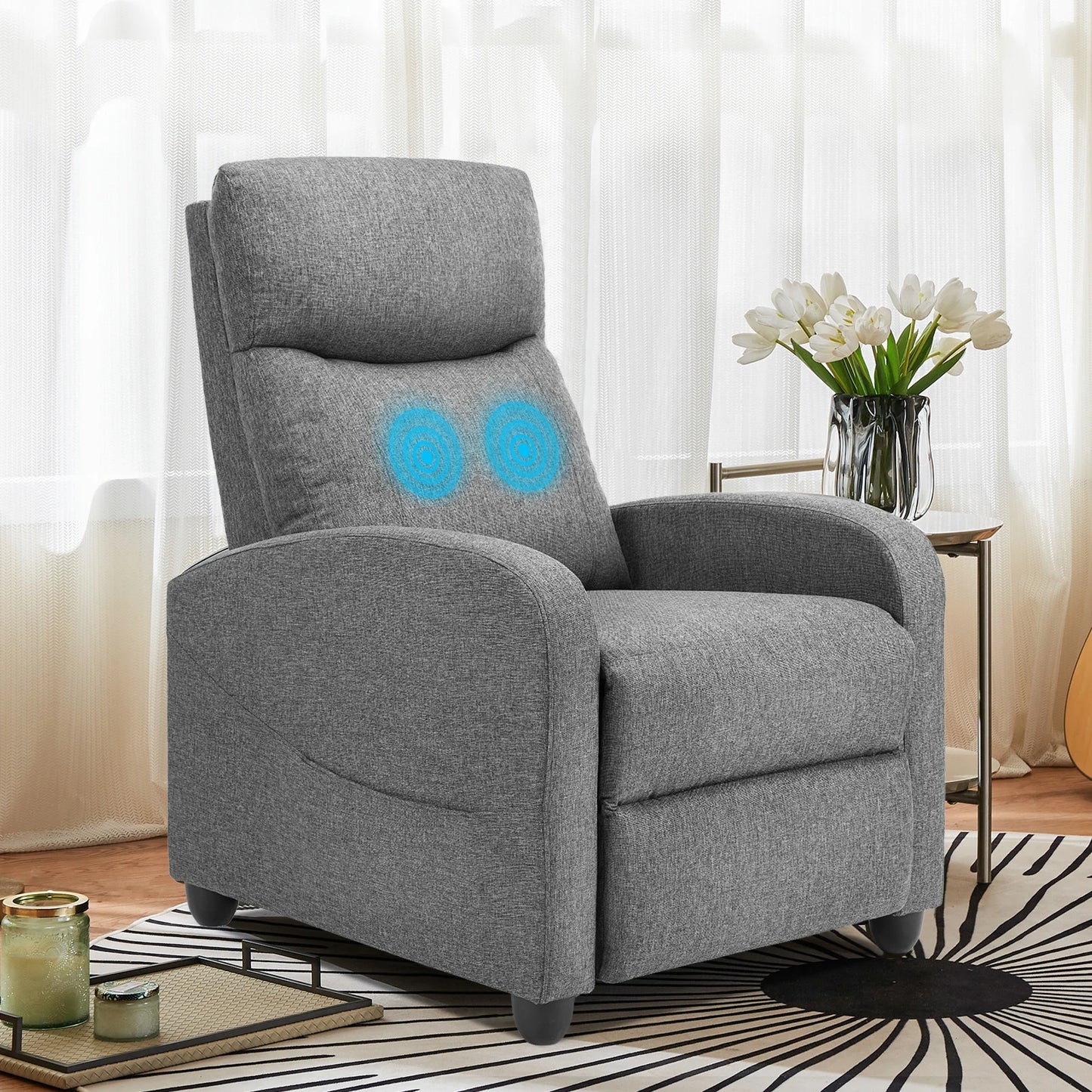 Recliner Massage Chair – Adjustable Fabric Sofa with Lumbar Support, Modern Padded Backrest for Living Room, Grey