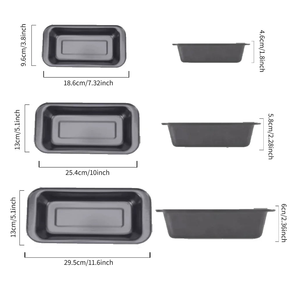 3-Piece Rectangular Nonstick Loaf Pan Set – Gray Carbon Steel Bread, Toast, Brownie & Pound Cake Baking Pans