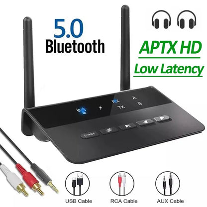 80M Bluetooth 5.0 Transmitter & Receiver | aptX HD/LL Low Latency, 3.5mm AUX, RCA Wireless Audio Adapter for PC, TV & Headphones