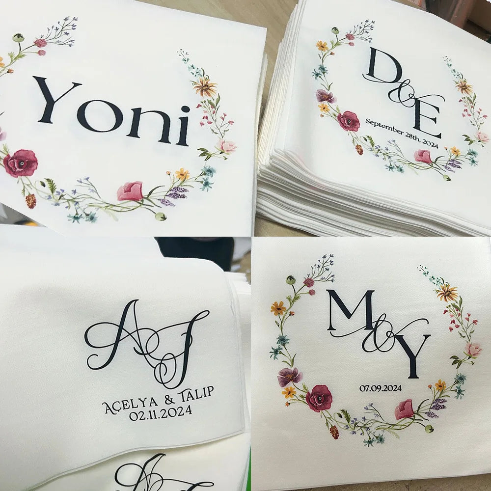50pcs Personalized Wedding Cocktail Napkins – Custom Initials & Pet Portrait Dinner Party Decor