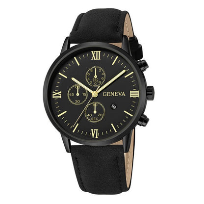 Men's Casual Watch – Leather Band Analog Quartz with Calendar Function