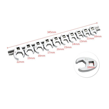 10pcs 3/8" Drive Crowfoot Wrench Set — 10-22mm Metric Open-End Spanners for Torque Wrench