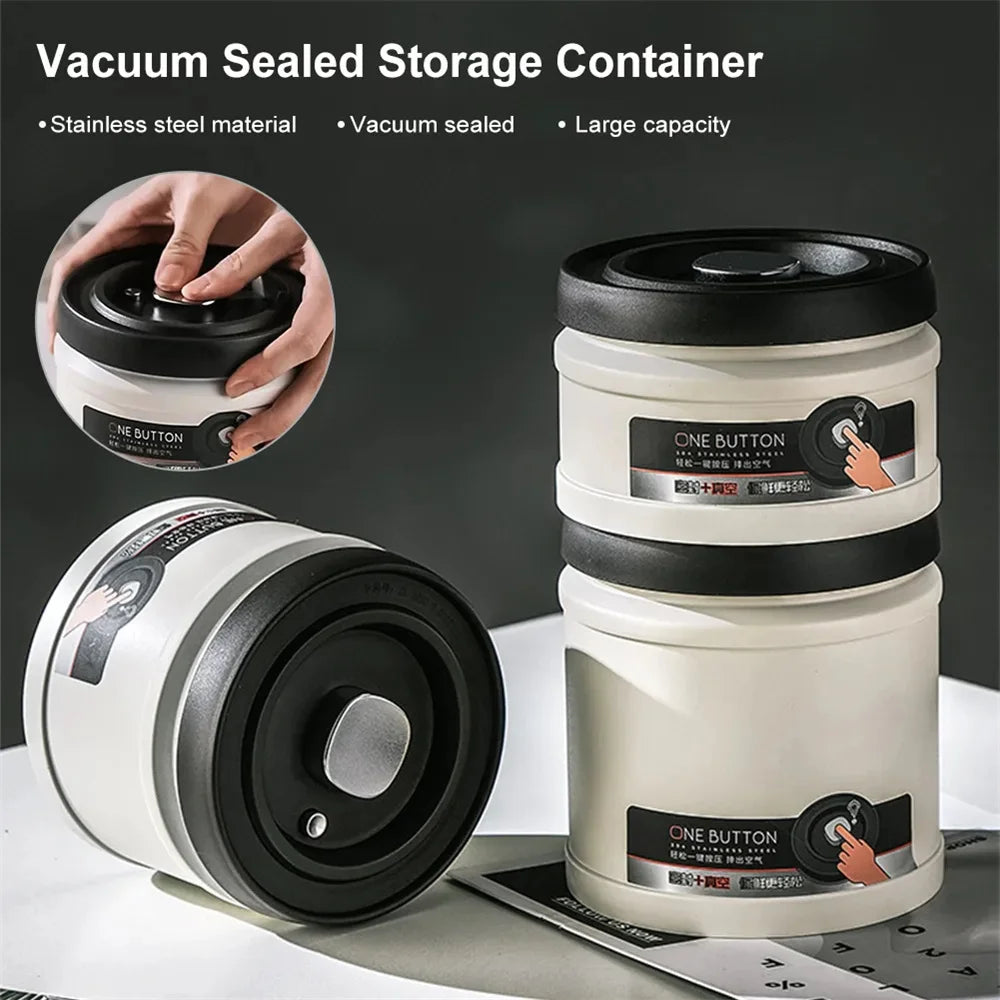 Stainless Steel Coffee Bean Vacuum Sealed Canister — Airtight Storage Tank for Grains, Tea, Nuts & Kitchen Organization