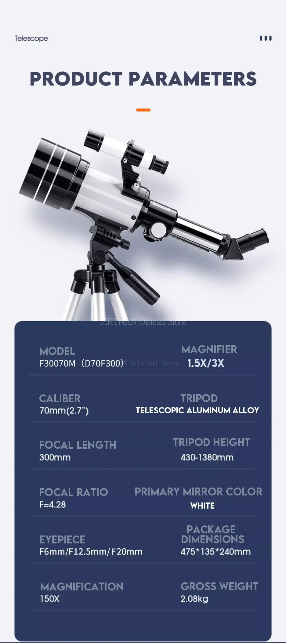 150X Astronomical Telescope – 70mm Refractor Portable Travel Scope with Phone Adapter & Wireless Remote