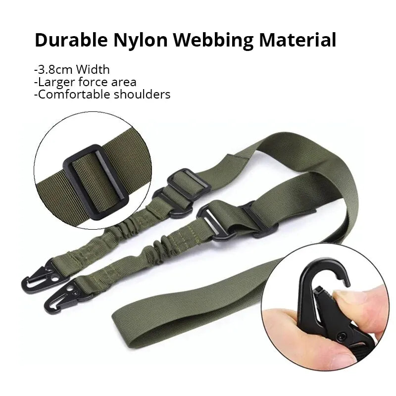 Durable Nylon Tactical Two-Point Sling: Bungee Shoulder Strap for Heavy-Duty Outdoor Hunting Sports