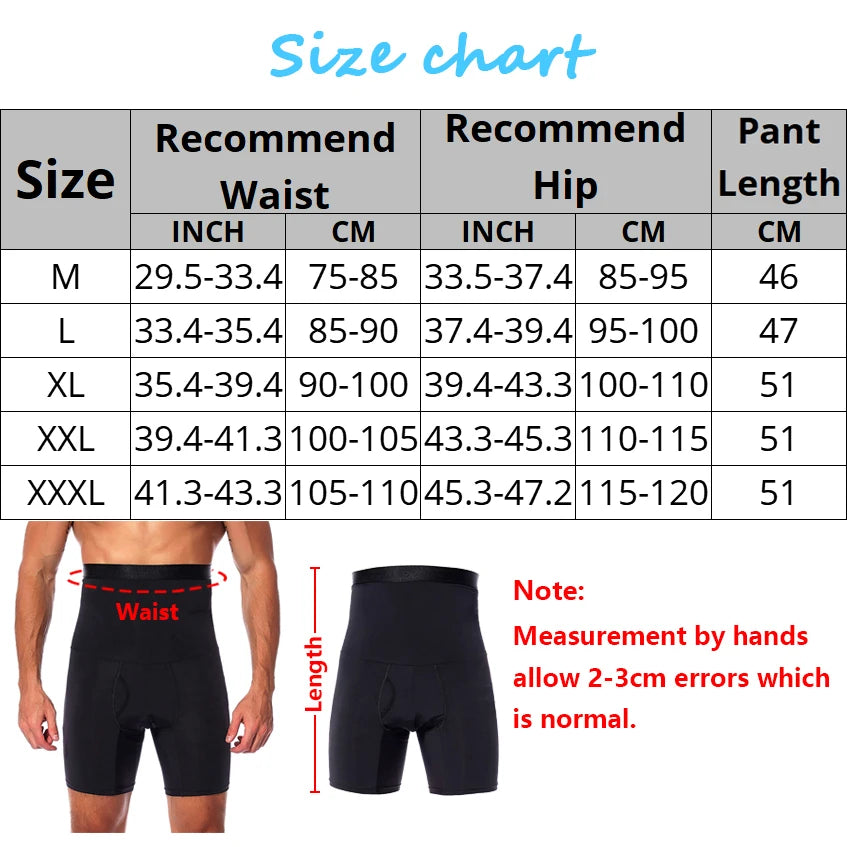 Men's Slimming Waist Trainer - High Waist Compression Body Shaper Underwear for Abdomen and Belly Control Shorts