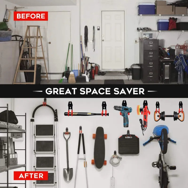 Heavy-Duty 14-Piece Garage Hook Set - Wall-Mounted Organizer for Bicycles, Ladders, and Garden Tools, Anti-Slip Storage Hangers for Home and Garden