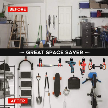 Heavy-Duty 14-Piece Garage Hook Set - Wall-Mounted Organizer for Bicycles, Ladders, and Garden Tools, Anti-Slip Storage Hangers for Home and Garden