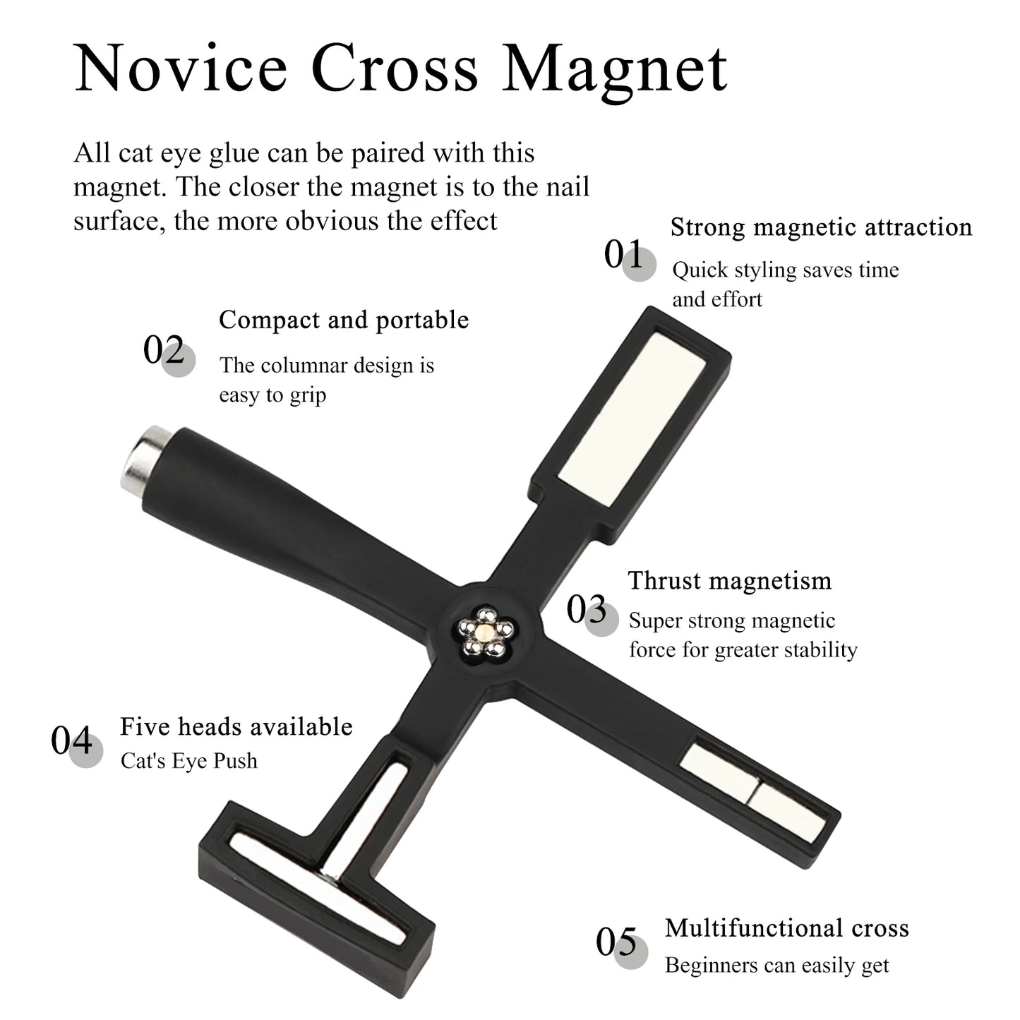 5 in 1 Cat Eye Magnet for Nail Art – Multifunctional Cross Design for Cat Eye Gel Polish & Strong Nail Magnet Tool