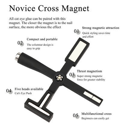 5 in 1 Cat Eye Magnet for Nail Art – Multifunctional Cross Design for Cat Eye Gel Polish & Strong Nail Magnet Tool