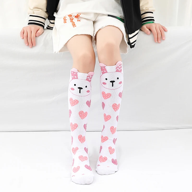 Cute Cartoon Animal Knee-High Socks for Babies & Kids – Warm Cotton Ankle & Over-Knee Socks for Girls