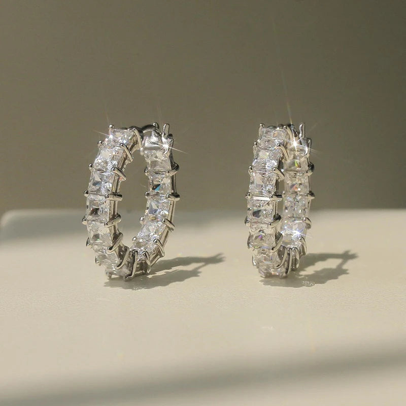 Huitan Princess Square Cubic Zirconia Hoop Earrings – Luxury Trendy Fashion Jewelry for Women