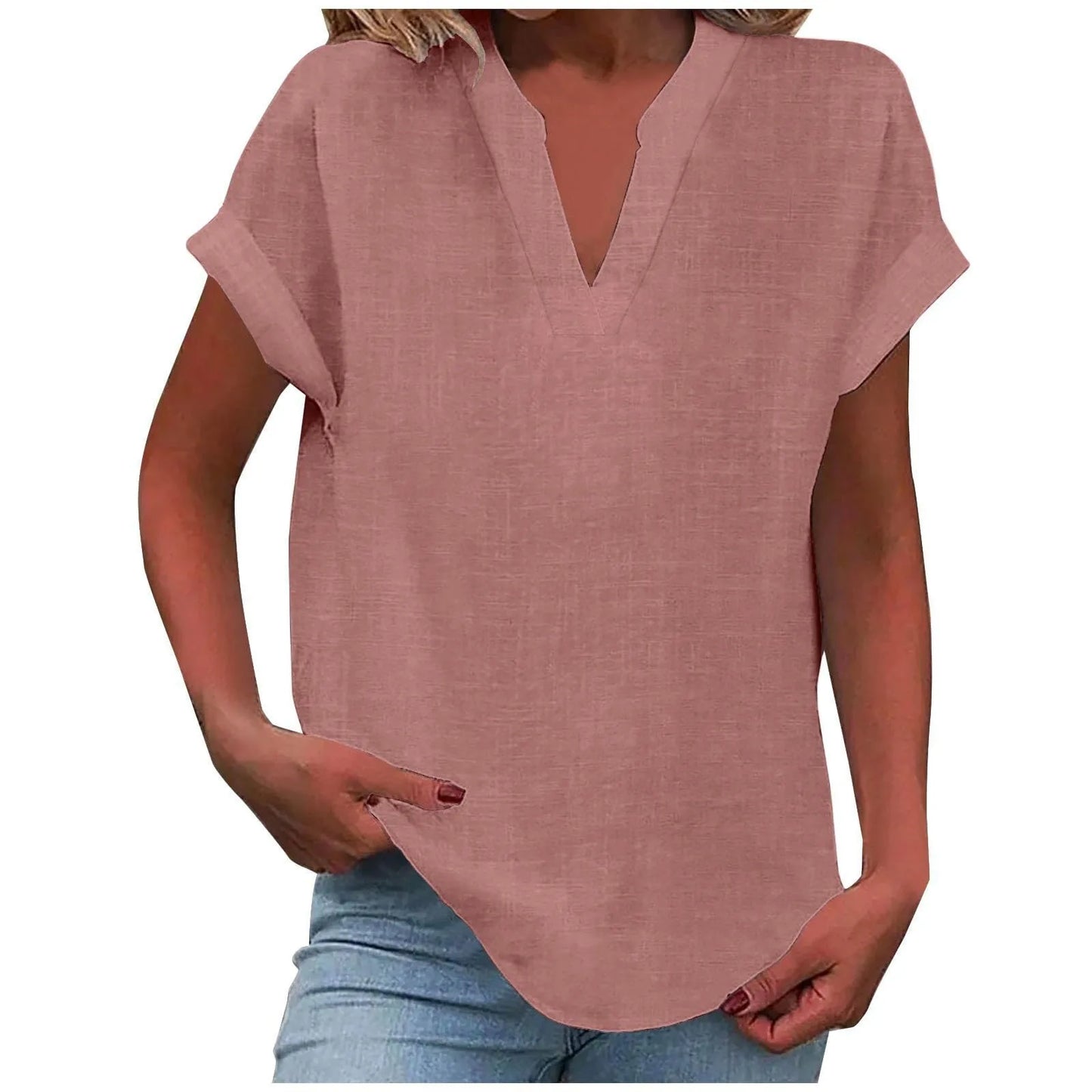 Women’s Summer Cotton Linen V-Neck Button Down Shirt 2025 – Breathable Solid Color Casual Office Blouse