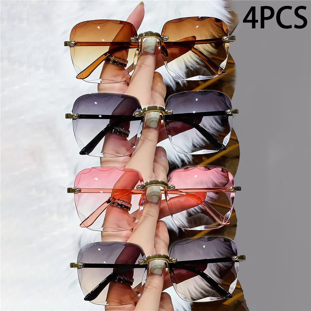 4PCS Rimless Square Fashion Sunglasses - Luxury Style Red Designer Shades for Women and Men Summer Eyewear