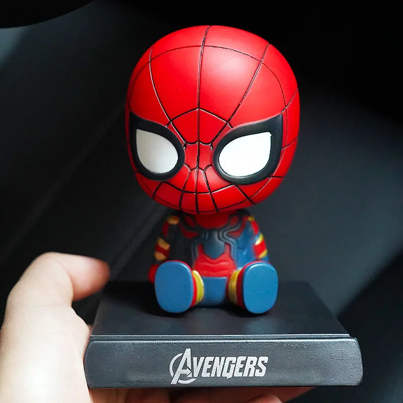 10cm Shaking Head Dolls – Spider-Man, Iron Man, Hulk & Deadpool Car Decorations & Mobile Phone Bracket Gifts