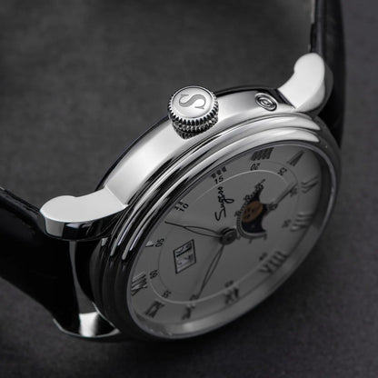 Sugess Moonphase Men’s Automatic Mechanical Watch — 40MM Stainless Steel with Seagull ST2528 Movement and Blue Sandstone Dial