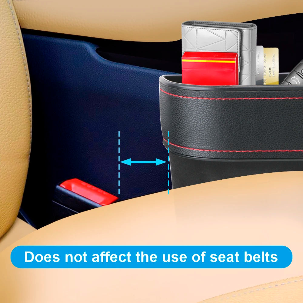 Car Seat Gap Organizer – Leather Auto Crevice Storage Box with Cup & Phone Holder, USB Option