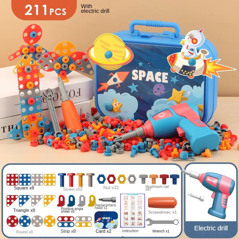 211PCS Kids Pretend Tool Kit - DIY Repair Toolbox with Toy Screwdriver & Educational Montessori Learning Games