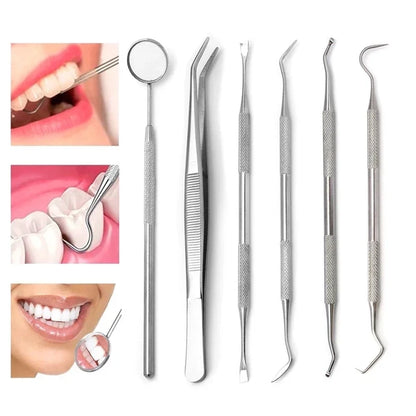 Stainless Steel Dental Tools Kit – Dentist Mirror, Double Probe & Sickle Hoe Tooth Cleaner for Oral Care