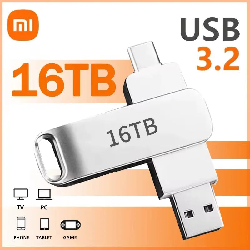 Xiaomi 16TB USB 3.2 Flash Drive — Super High-Speed Metal U Disk, Waterproof Type-C SSD Pen Drive