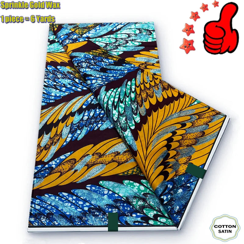 Soft Glitter Golden Wax Fabric - 100% Cotton Ankara Flash Gold Print Batik African Fabric for Nigerian Fashion Sewing & Crafting