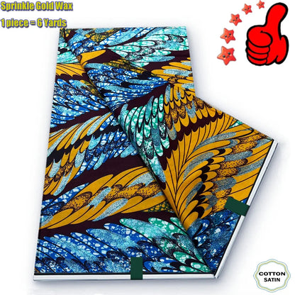 Soft Glitter Golden Wax Fabric - 100% Cotton Ankara Flash Gold Print Batik African Fabric for Nigerian Fashion Sewing & Crafting