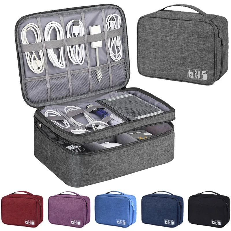 Portable Waterproof Travel Cable Storage Bag – Digital Organizer for USB Cables, Chargers & Plugs