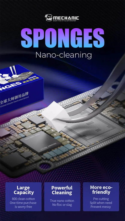 Mechanic NC800 Nano Sponge Cleaner – No Residue Phone Screen, PCB, Motherboard, Back Glass, Camera Solder Flux & Oil Frame Cleaning Tool