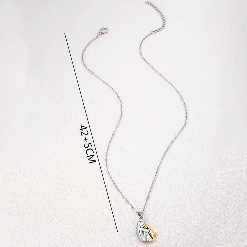Two-Tone Girl Hugging Dog Necklace - Cute Fashion Pendant for Women and Pet Lovers - Jewelry Accessories
