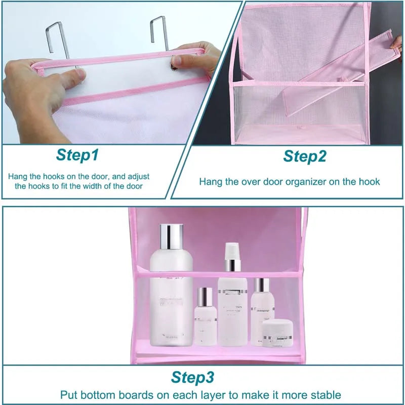 4-Layer Pink Foldable Hanging Storage Bag – Organizer for Bathroom, Snacks, Toys & Clothes