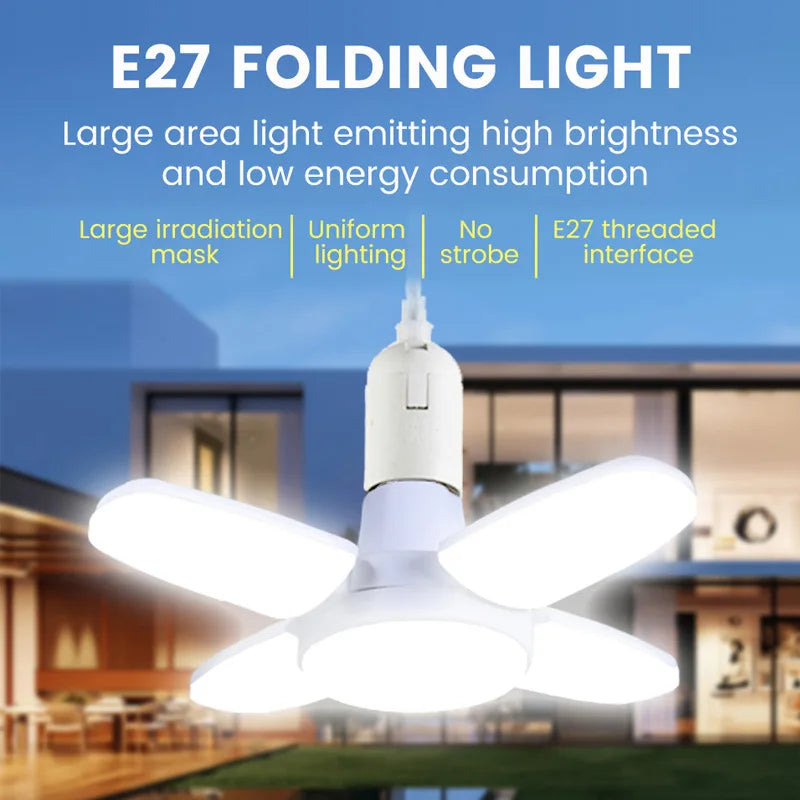 E27 Foldable Fan Shape LED Bulb – 85-265V Energy Saving Ceiling Light for Home, Garage, Warehouse & Living Room Lighting