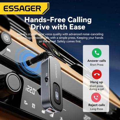 Essager Bluetooth 5.1 Audio Receiver & Transmitter – 3.5mm AUX Wireless Adapter with Mic for PC, TV, Car & Speakers