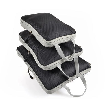 3-Piece Compressible Waterproof Nylon Packing Cubes Set – Portable Travel Storage Bags with Handbag Luggage Organizer