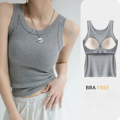 Modal Ribbed Camisole with Padded Bust - Women's Sleeveless Undershirt for Summer - Solid Color Outerwear, Concealing Side Cleavage - Style C4875