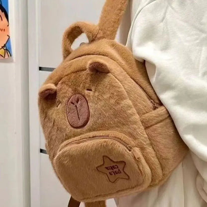 Kawaii Capybara Plush Backpack – Cute Cartoon Capibara Crossbody Tote Bag for Women with Large Capacity