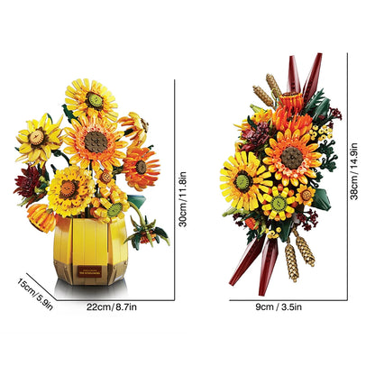 1328PCS Sunflower Building Blocks Set – Creative Flower Bouquet Vase Model for Home Decor & Kids Gifts