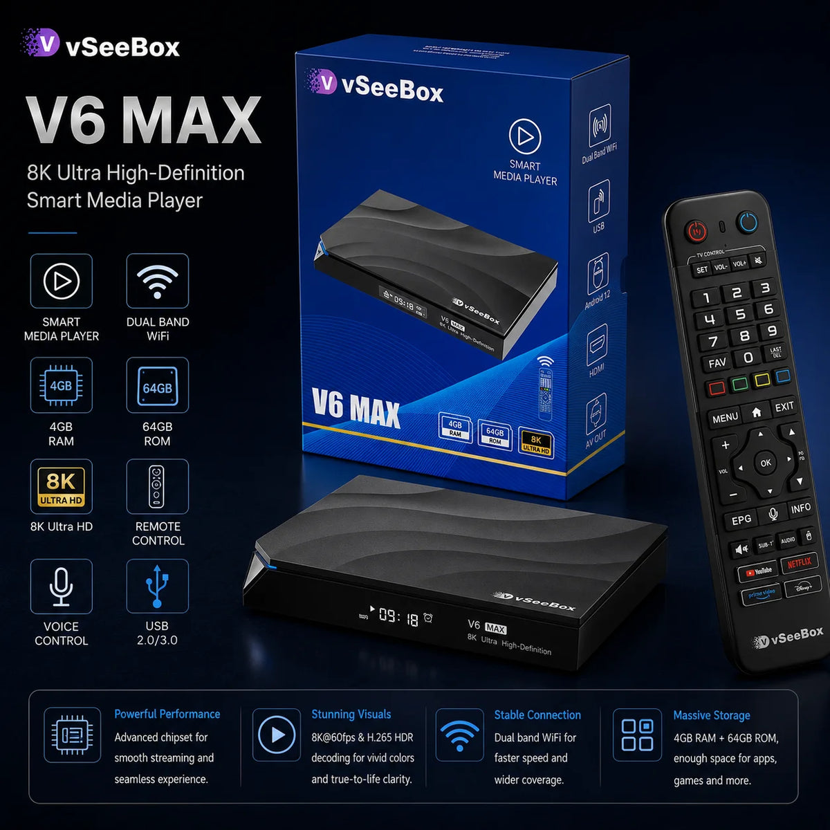 vSeeBox V6 Max Media Streaming Device + Free S7 Pro - Combo Deal with US Shipping