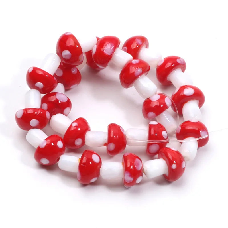 20pcs Lampwork Glass Mushroom Beads - Colorful Loose Beads for DIY Jewelry Making, Handmade Crafts & Accessories