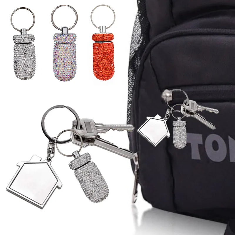 Sparkling Rhinestone Mini Pill Case - Portable Aluminum Alloy Medicine Organizer & Storage Bottle