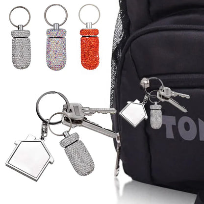 Sparkling Rhinestone Mini Pill Case - Portable Aluminum Alloy Medicine Organizer & Storage Bottle