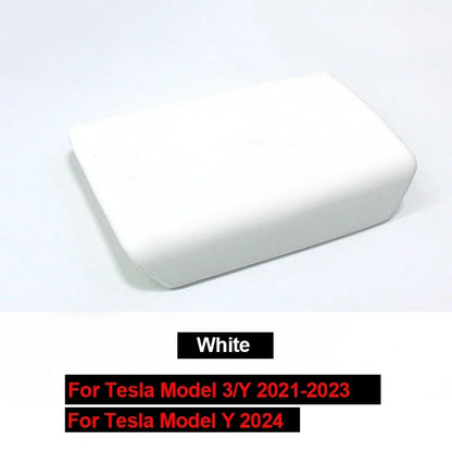 Tesla Model 3/Y 2023-2024 Armrest Protector Box Cover – Soft White TPE Center Console Pad for Model 3 Highland