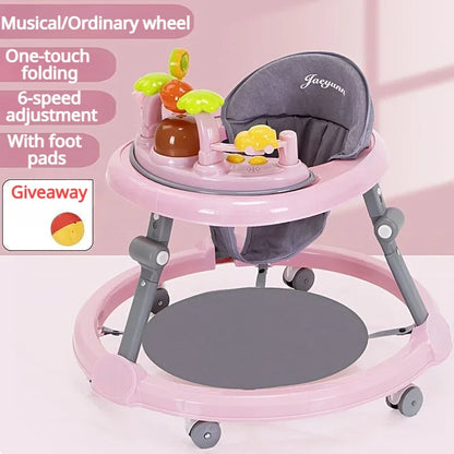 Baby Activity Walker with Music & Lights – Removable Footrest, Toy Rack, Feeding Tray, One-Hand Folding Portable Infant Chair