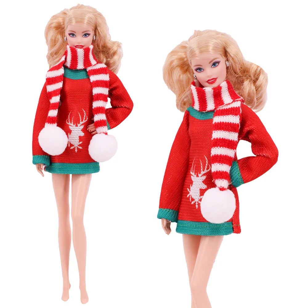 Doll Christmas Sweater & Scarf – 11.8 Inch 1/6 BJD Doll Clothes Accessories for Girls