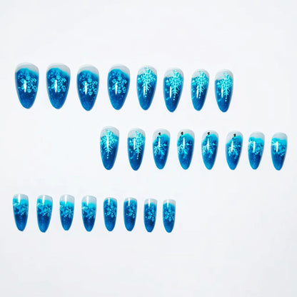 Medium Long Christmas Fake Nails – Square & Almond Tips with Tree, Snowflake & Snowman Designs