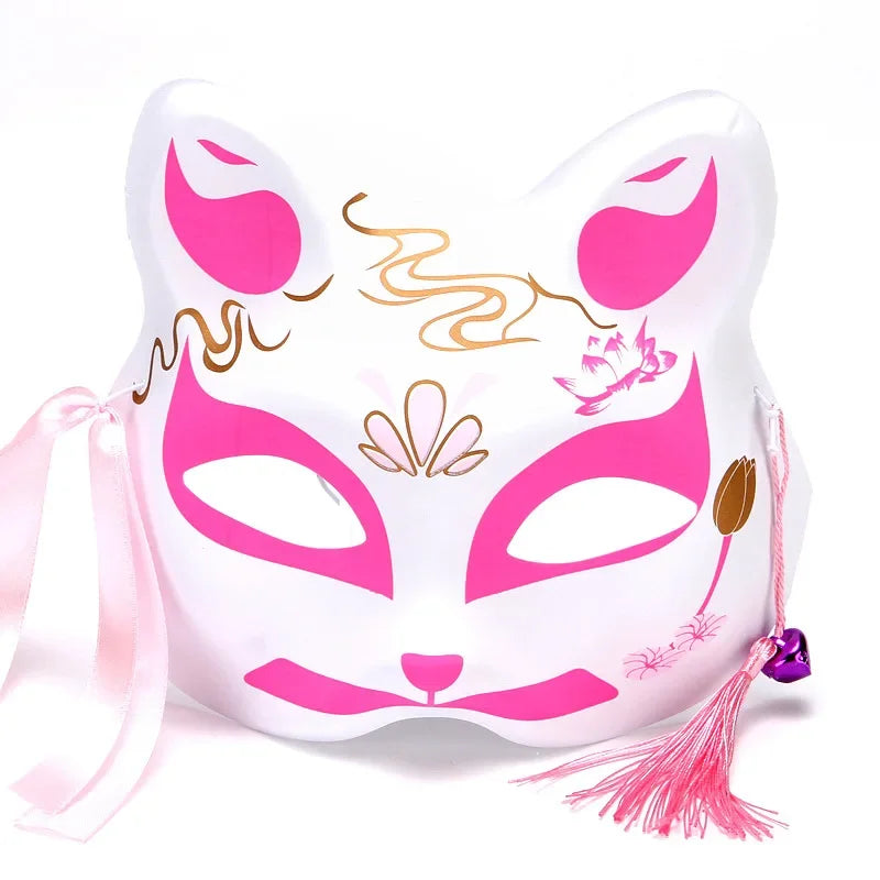 Hand-Painted Fox Mask –  Anime-Inspired Half-Face Cosplay Mask for Raves, Festivals, Masquerade Parties & Costumes