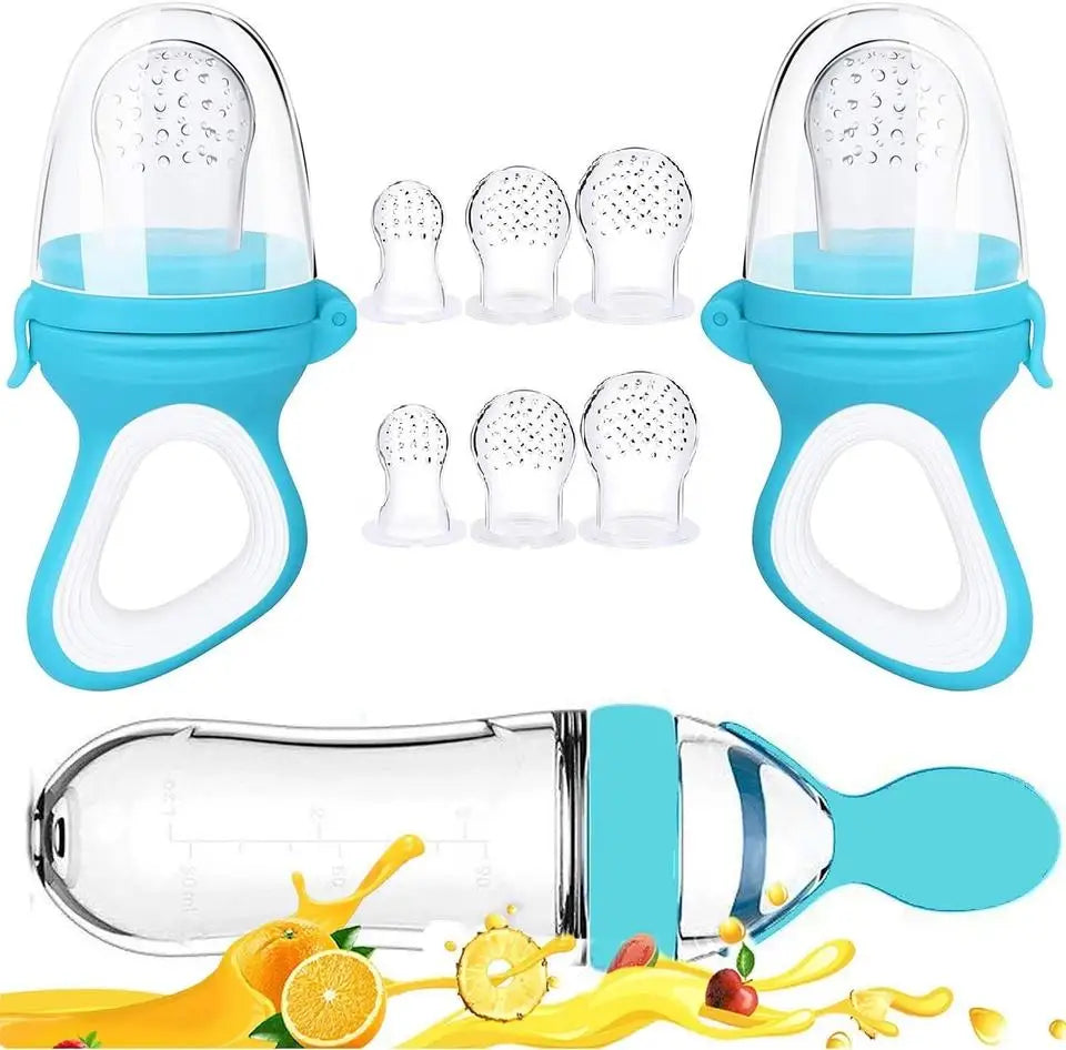 Silicone Baby Feeding Bottle Spoon - Squeeze Cereal Feeder Cup with Pacifier Training Spoon for Newborn Infants