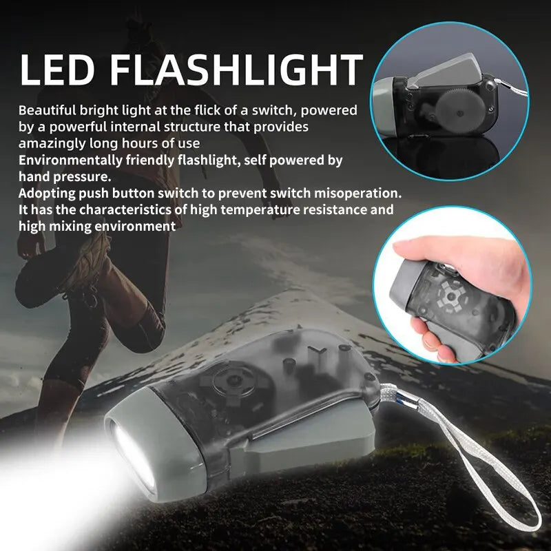 3 LED Hand Press Dynamo Crank Flashlight - Wind-Up Torch Light & Camping Lamp for Outdoor & Home Use